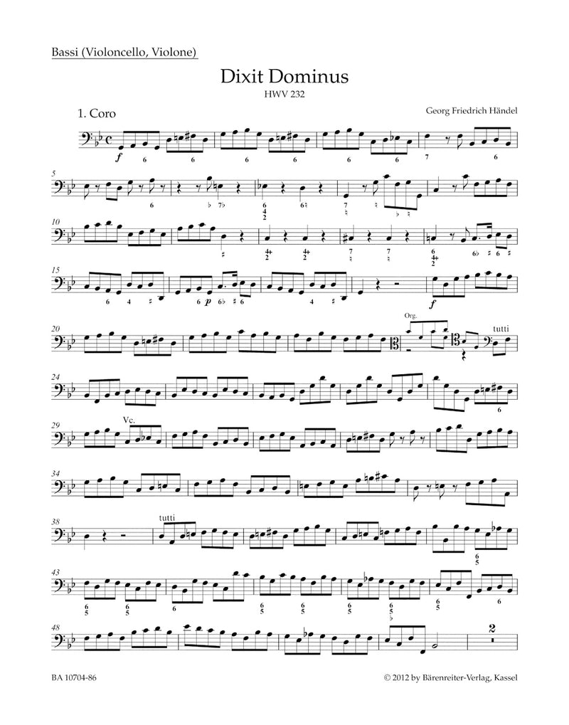Dixit Dominus HWV 232 (Psalm 109) [Bassi part]