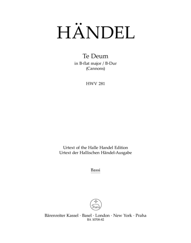 Te Deum B-Dur HWV 281 (Cannons) [Bassi(cello, Bas., Db, Org) part]