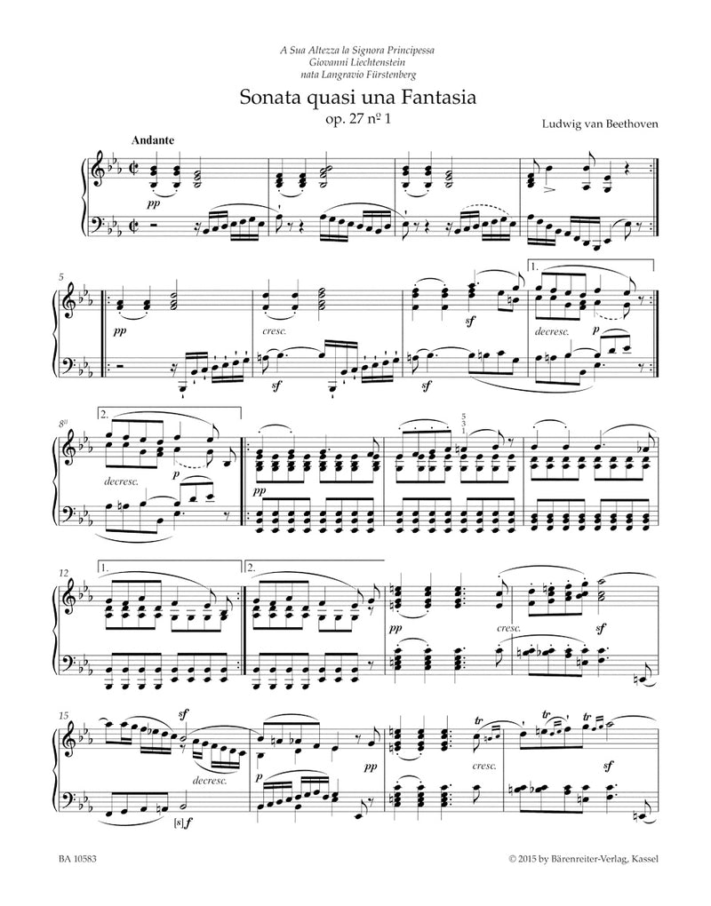 Sonata quasi una fantasie for Pianoforte E-flat major, C-sharp minor op. 27/1+2 "Moonlight Sonata"