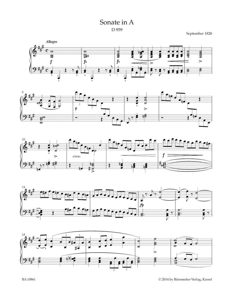 Sonata for Piano A major D 959