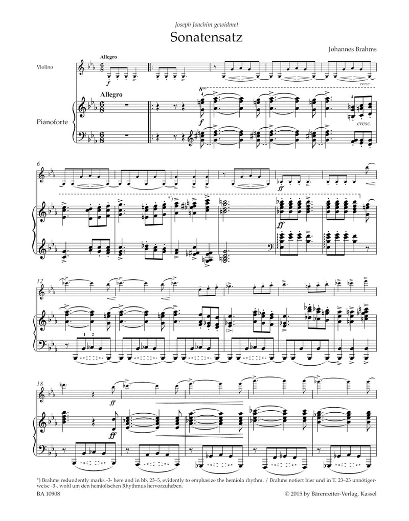 Sonata Movement from the F.A.E. Sonata for Violin and Piano C minor WoO 2