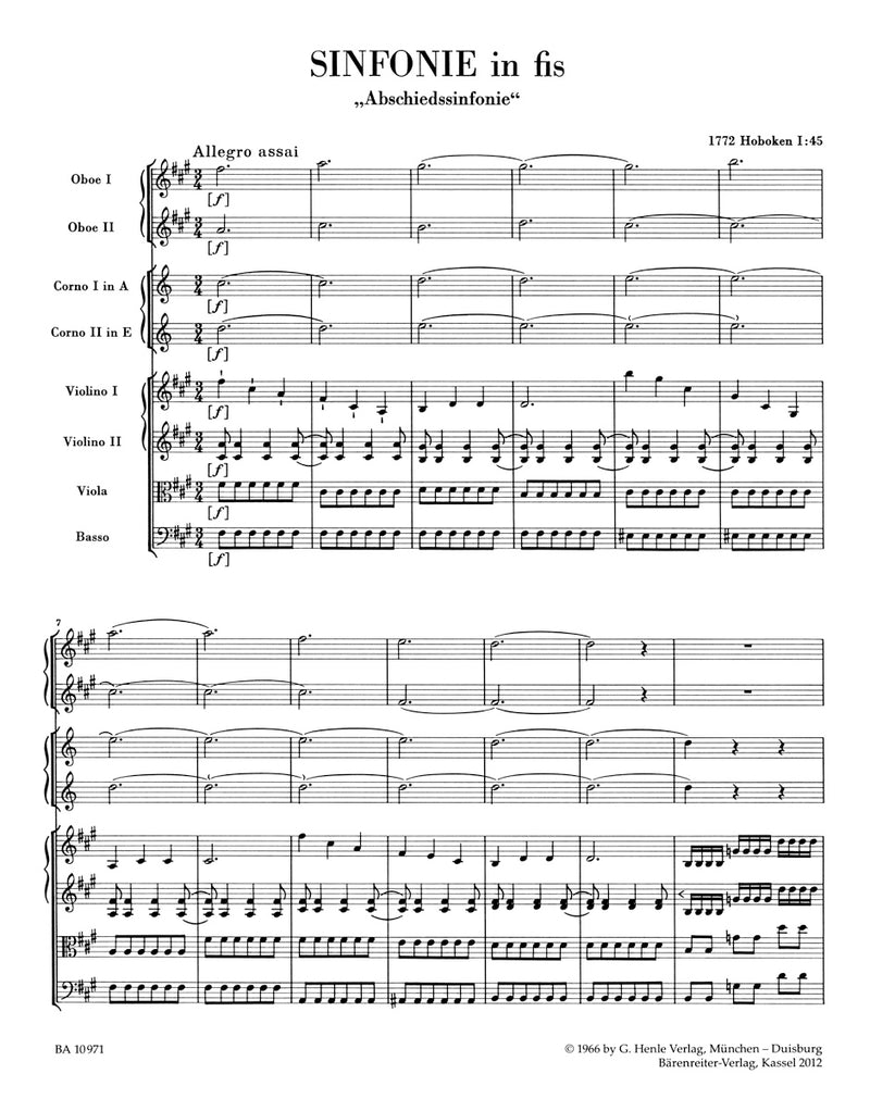 Symphony F-sharp minor Hob. I:45 "Farewell Symphony" [score]