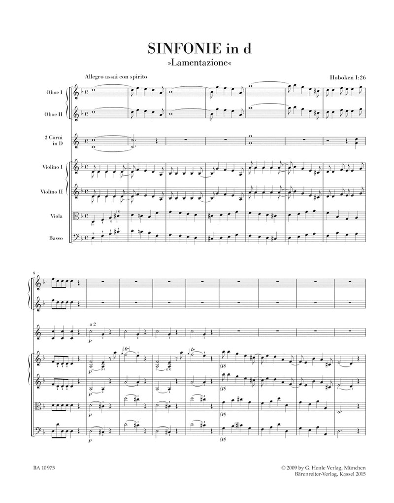 Symphony D minor Hob. I:26 "Lamentazione" [score]
