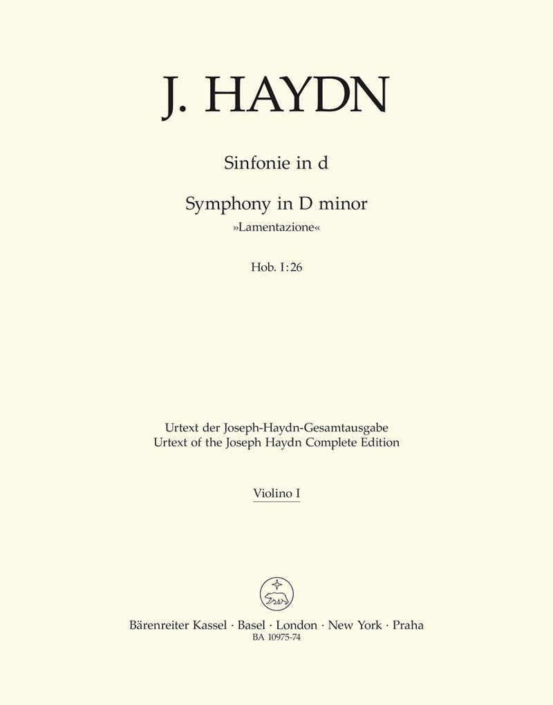 Symphony D minor Hob. I:26 "Lamentazione" [violin 1 part]
