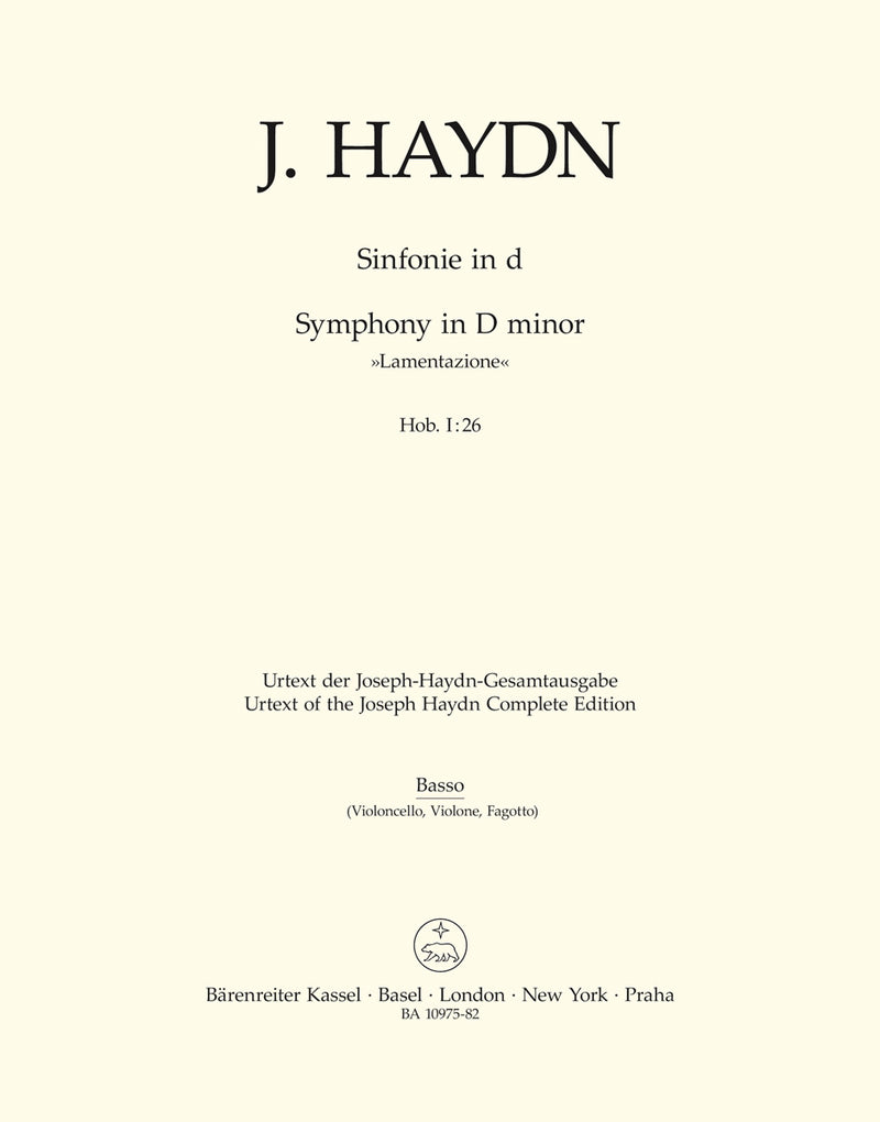 Symphony D minor Hob. I:26 "Lamentazione" [Basso(cello/Vo/bassoon) part]