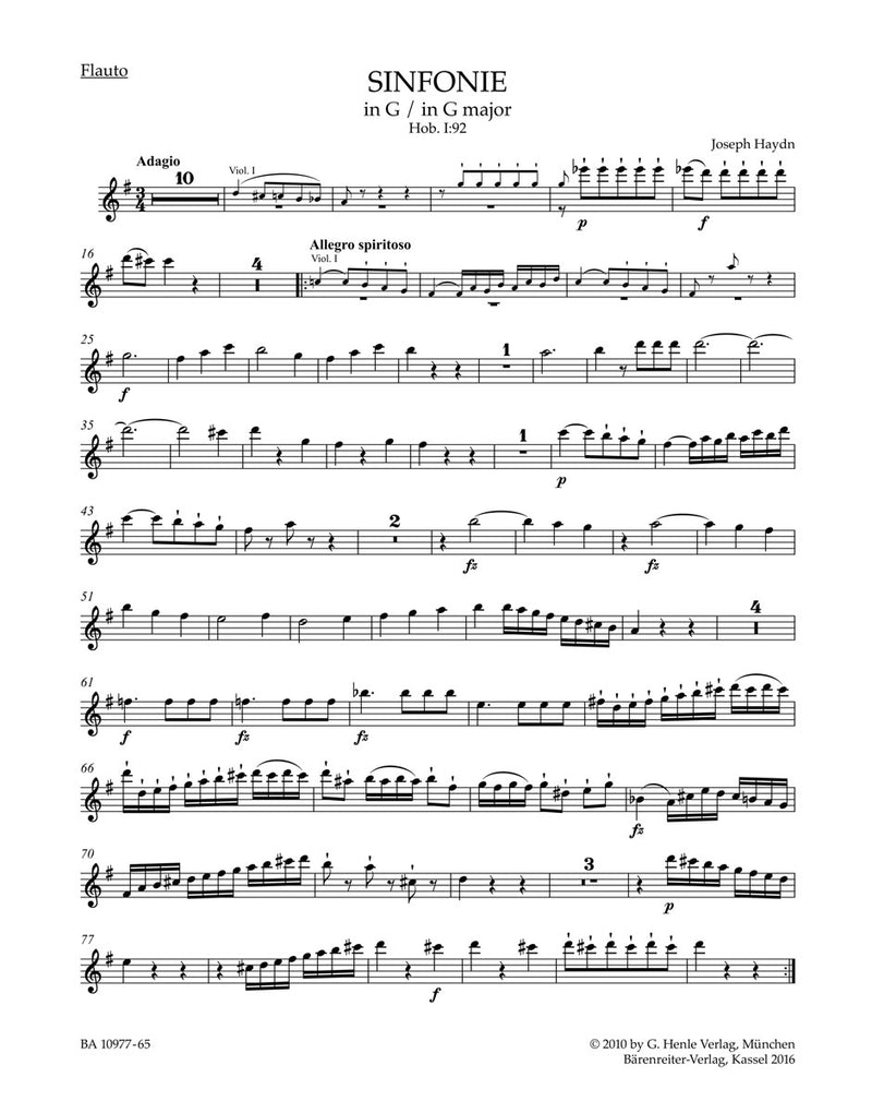 Symphony G major Hob. I:92 "Oxford" [set of wind parts]