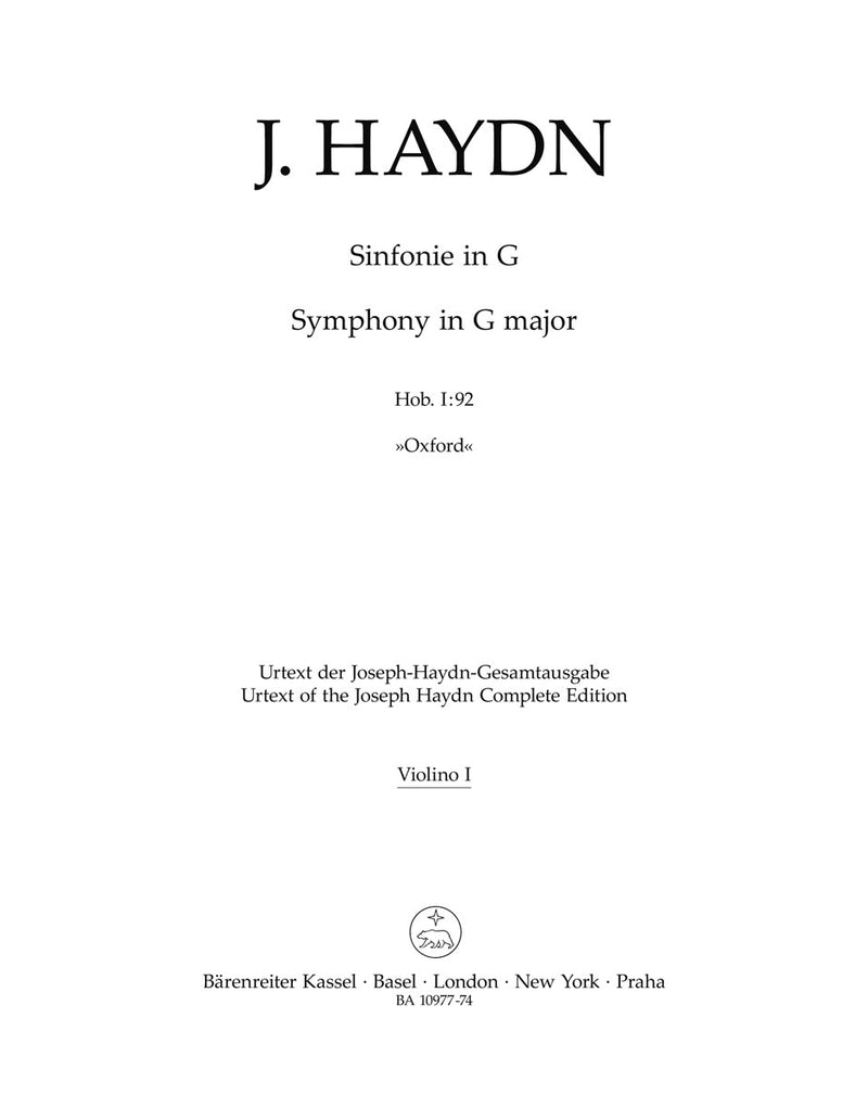 Symphony G major Hob. I:92 "Oxford" [violin 1 part]