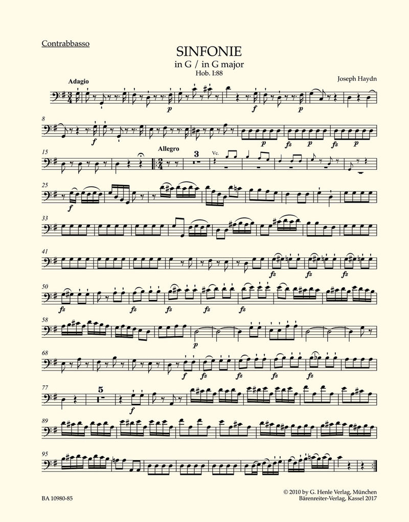 Symphony G major Hob. I:88 [double bass part]