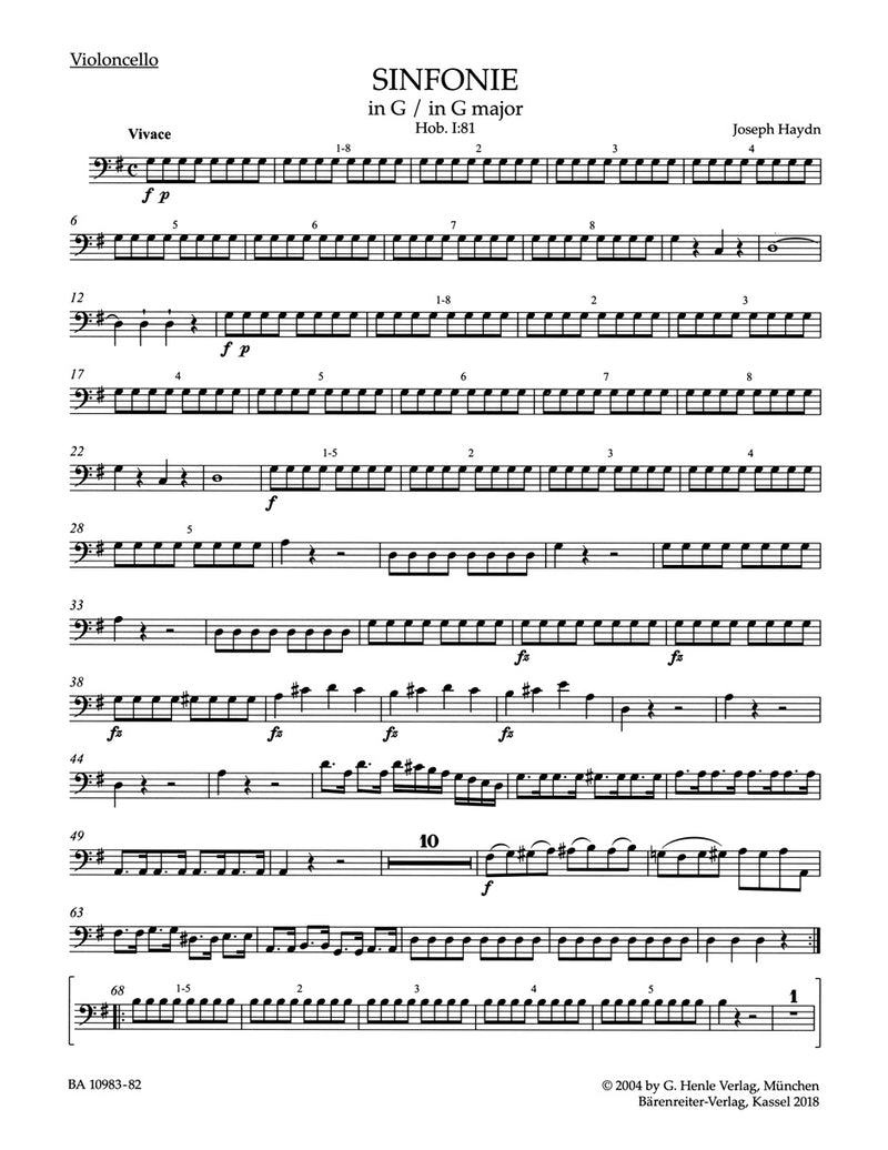 Symphony G major Hob. I:81 [cello part]