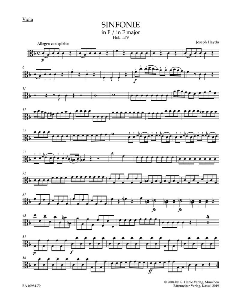 Symphony Nr. 79 in F major Hob. I:79 [viola part]