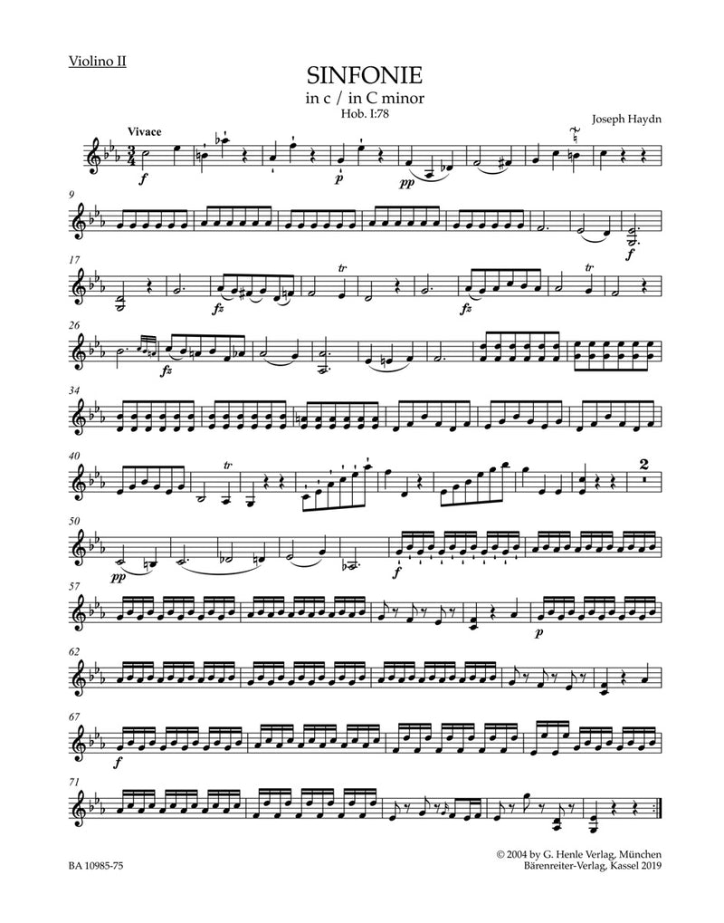 Symphony in C minor Hob I:78 [violin 2 part]