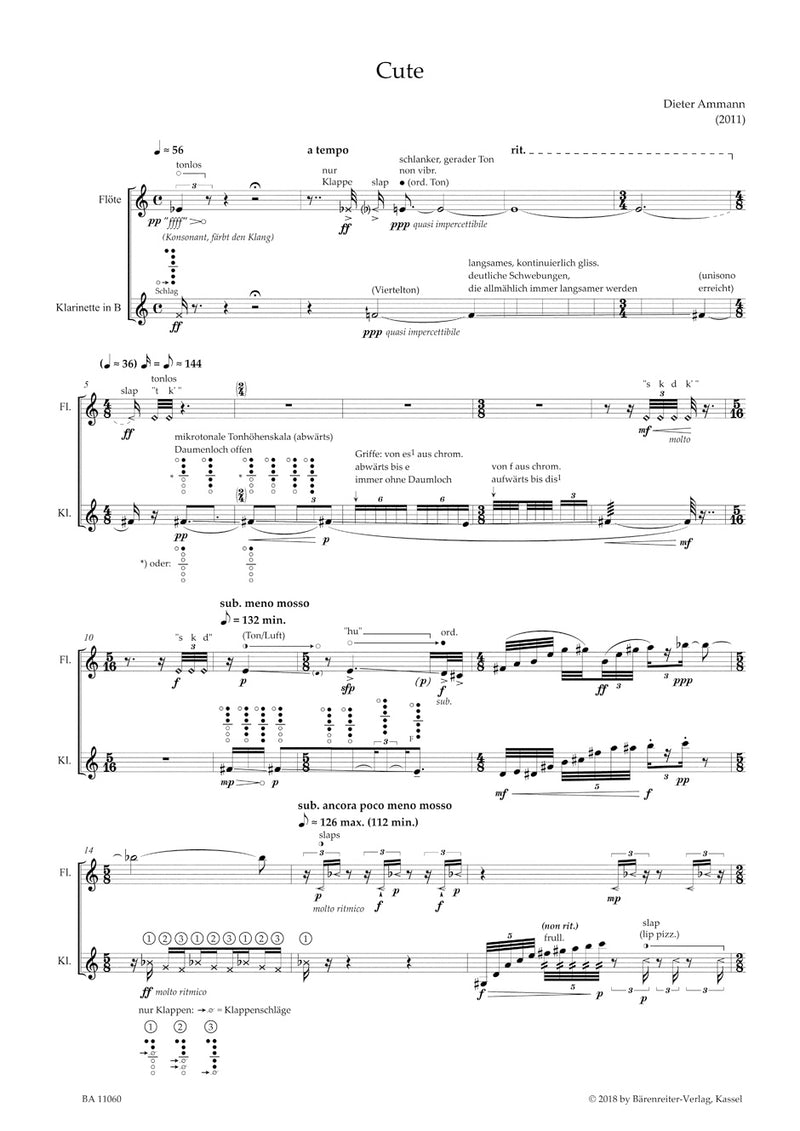 Cute for Flute and Clarinet in B-flat (2011)