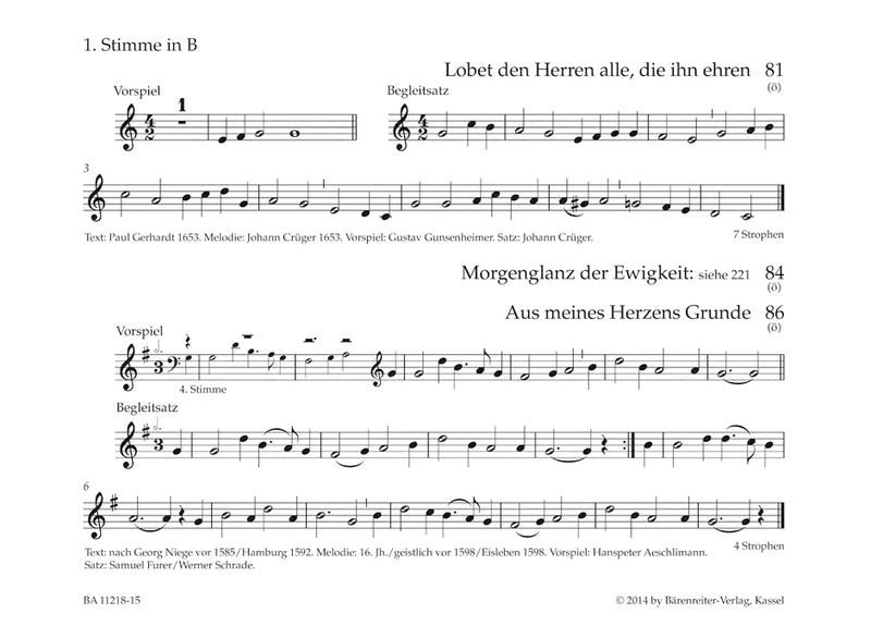 Bläserbuch zum Gotteslob: Preludes and Accompaniments to the songs of the new GOTTESLOB [trumpet/clarinet/Sax-S/horn-T(first voice in B) part]