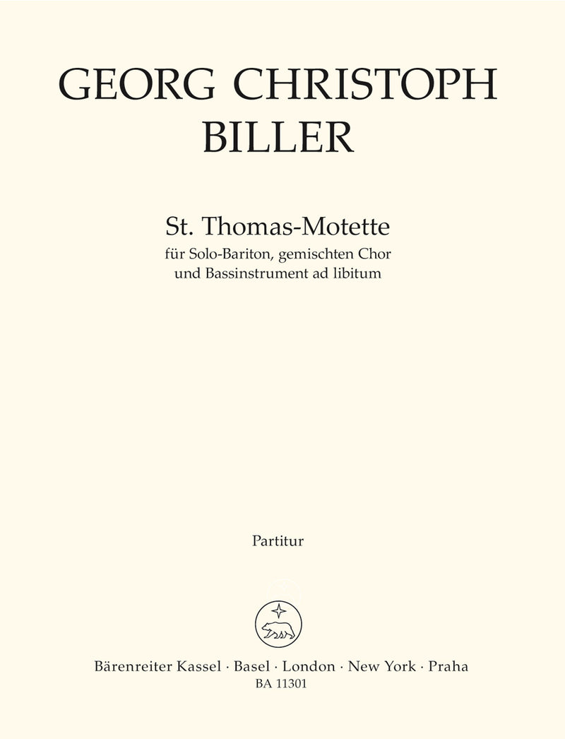 St. Thomas-Motette for Solo Baritone, Mixed Choir and Bass Instrument ab libitum [合唱楽譜]
