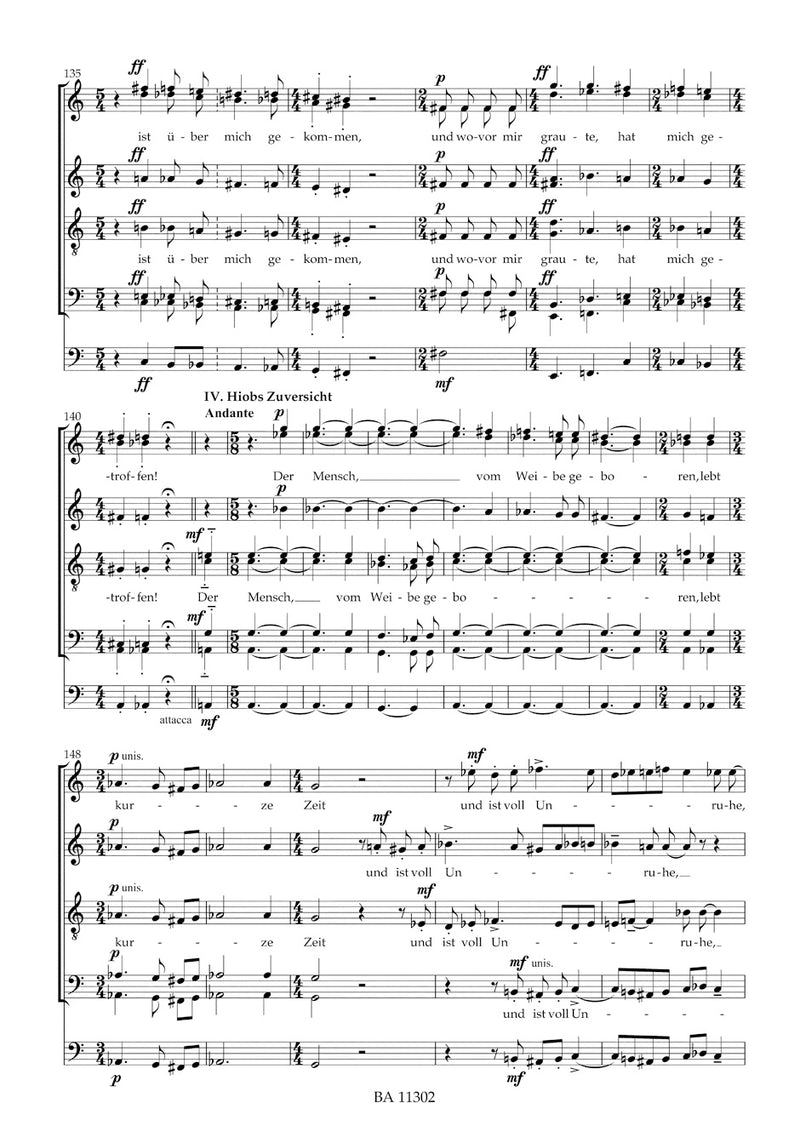 Hiobs Botschaft for Solo Baritone, Mixed Choir and Bass Instrument ab libitum [合唱楽譜]
