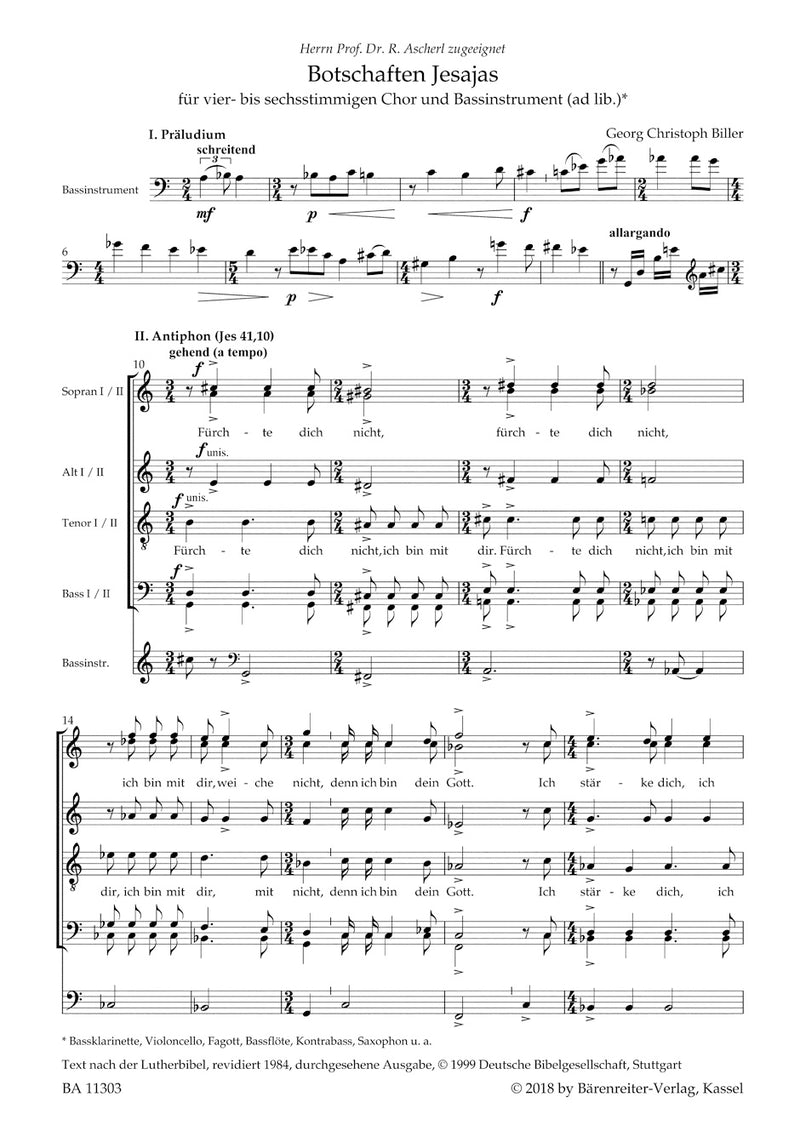 Botschaften Jesajas for Mixed Choir and Bass Instrument ad libitum [合唱楽譜]