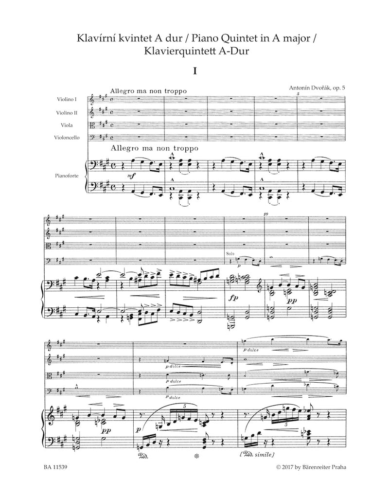 Piano Quintet A major op. 5 [Performance score, set of parts]