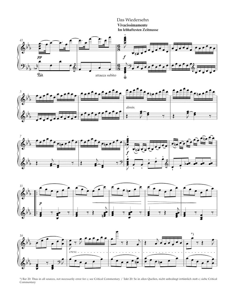 Sonata for Pianoforte E-flat major op. 81a "Les Adieux" (Lebewohl, Abwesenheit und Wiedersehn)
