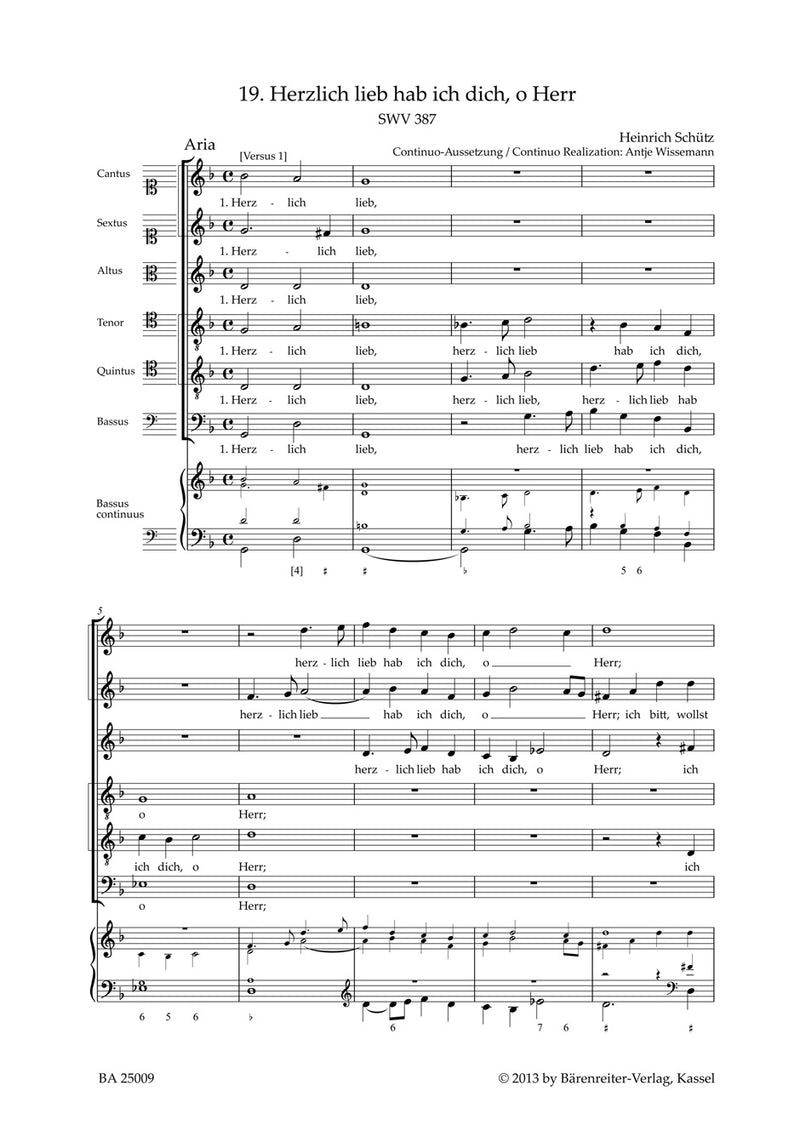 Herzlich lieb hab ich dich, o Herr SWV 387（Breig校訂） [合唱楽譜]