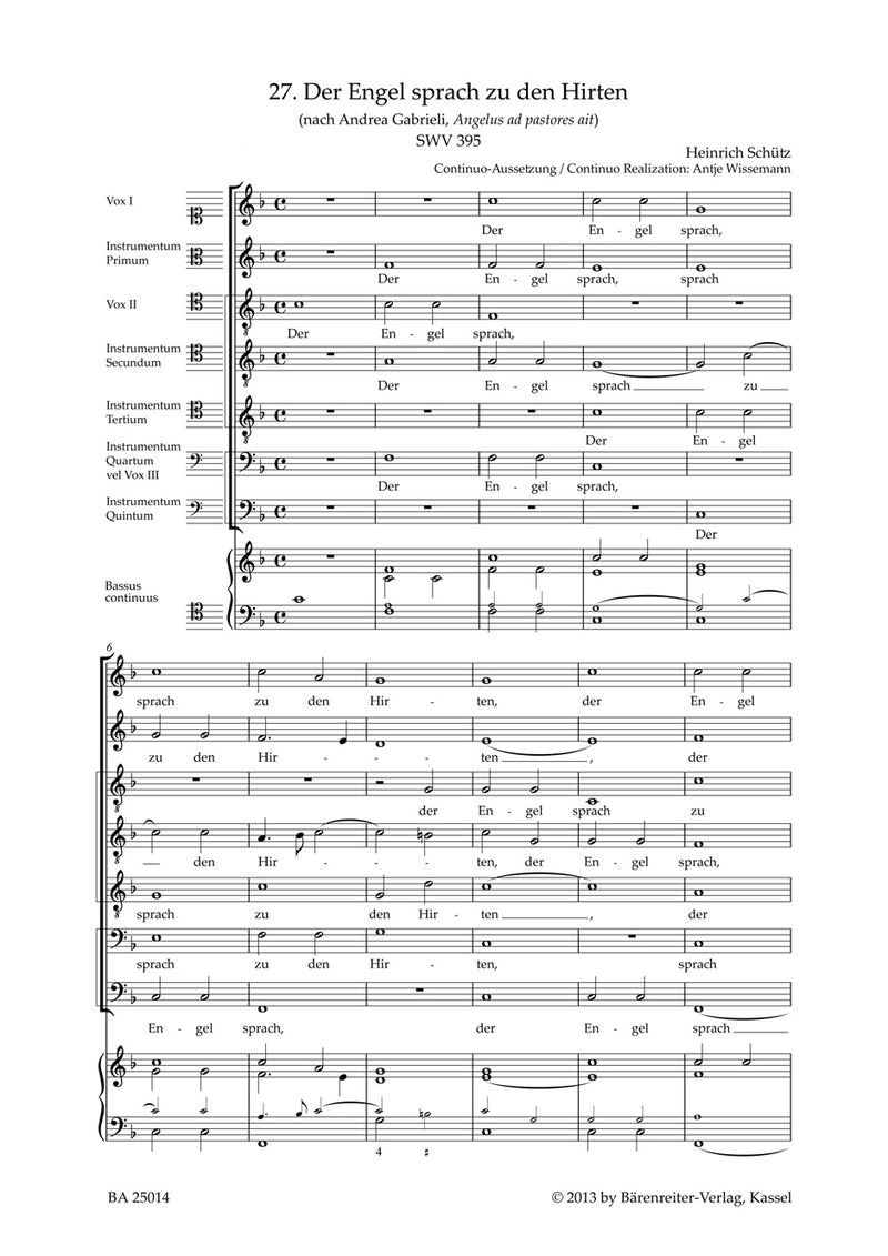 Der Engel sprach zu den Hirten SWV 395（Breig校訂） [合唱楽譜]