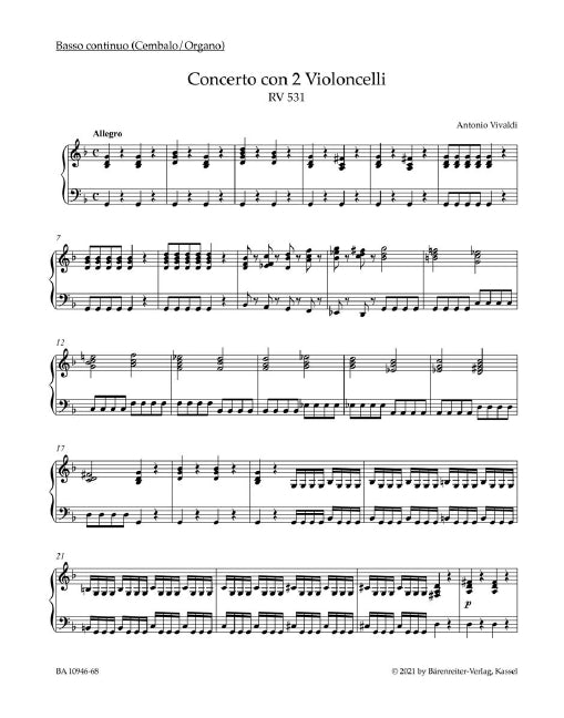 Konzert in g-Moll = Concerto in G minor, RV 531 (Basso continuo part)