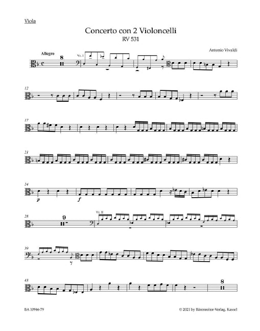 Konzert in g-Moll = Concerto in G minor, RV 531 (Viola part)