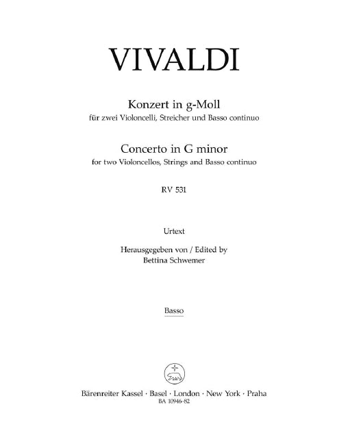 Konzert in g-Moll = Concerto in G minor, RV 531 (Bass part)