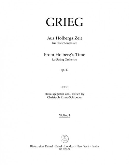 Aus Holbergs Zeit = From Holbergs Time op. 40 (Violin 1 part)