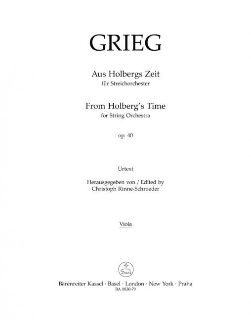 Aus Holbergs Zeit = From Holbergs Time op. 40 (Viola part)