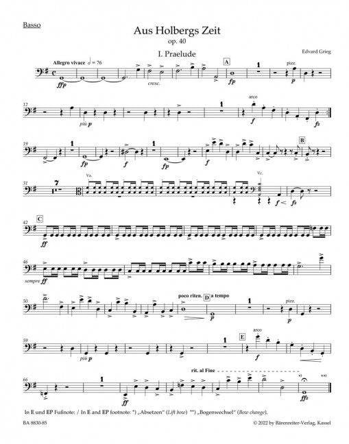 Aus Holbergs Zeit = From Holbergs Time op. 40 (Double bass part)