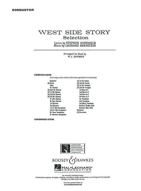 West Side Story, Selections (wind band), piano score