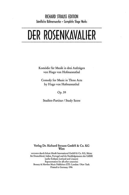 Der Rosenkavalier op. 59（ポケットスコア、ソフトカバー）