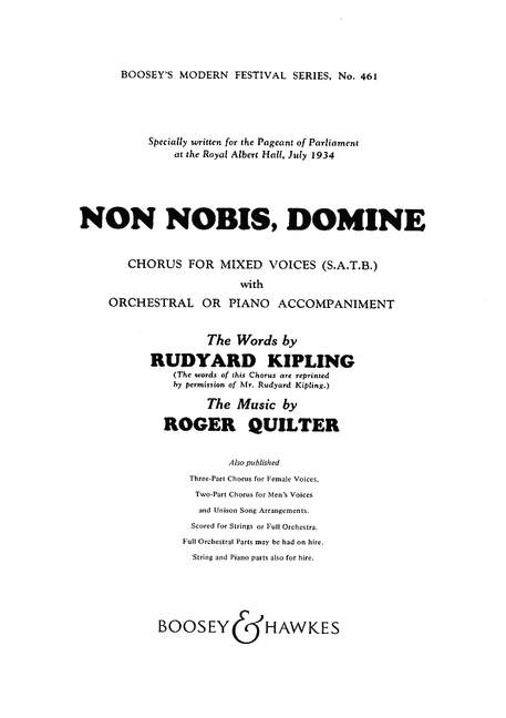 Non Nobis, Domine (mixed choir (SATB) and orchestra or piano)