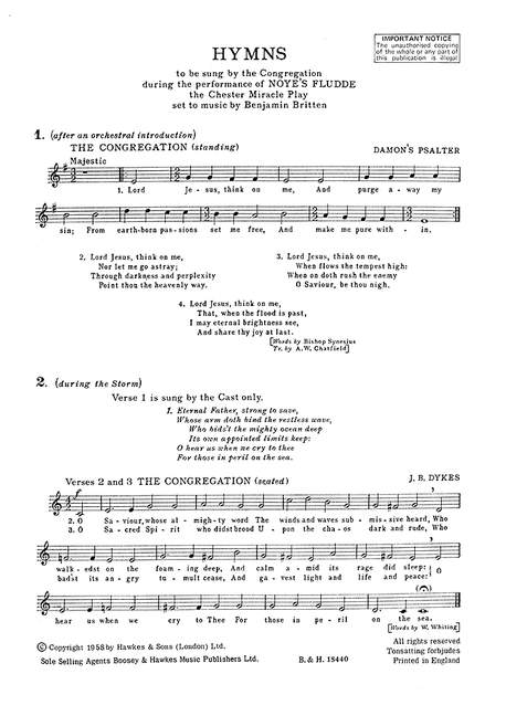 Noye's Fludde op. 59 (hymn sheet, 英語)