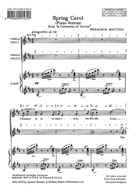 Spring Carol from A Ceremony of Carols op. 28 (SSS)