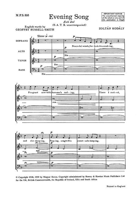 Evening Song (mixed choir (SATB) a cappella)