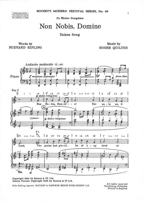 Non Nobis, Domine (unison choir and piano)