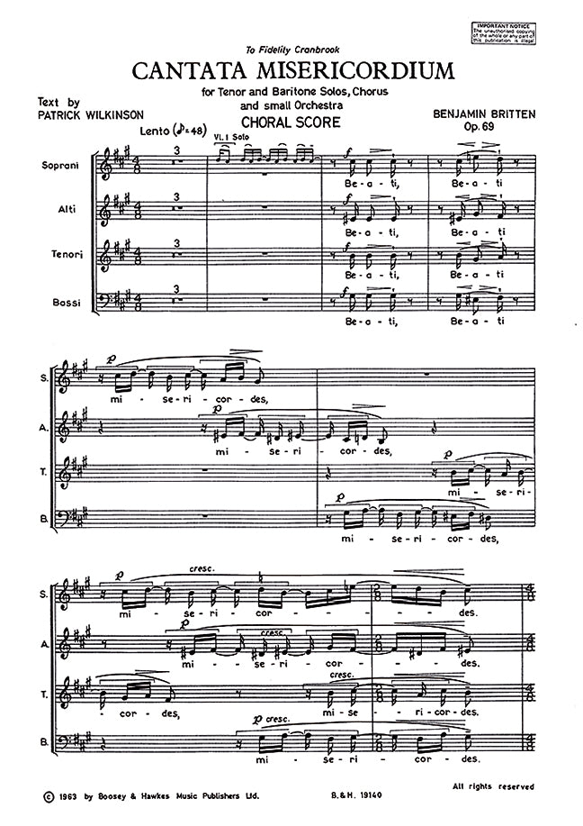 Cantata Misericordium op. 69 (choral score)