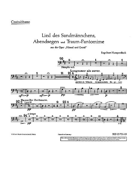 Lied des Sandmännchens, Orchestra (Double Bass part)