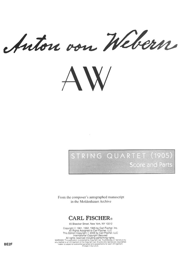 String Quartet (1905) (Study Score)