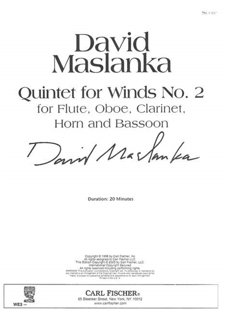 Quintet for Winds No. 2 (Score Only)