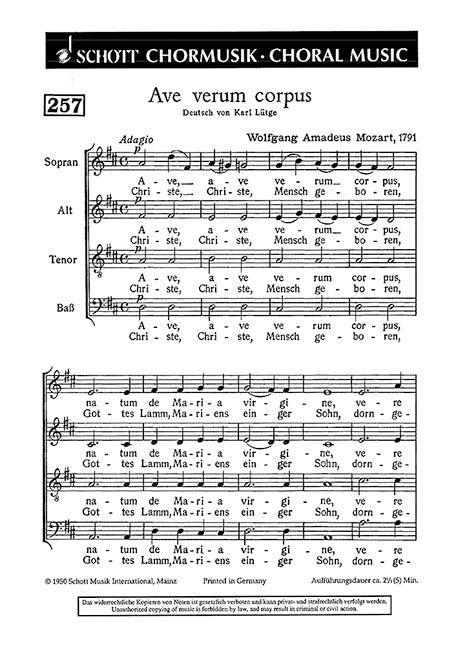 Ave verum corpus KV 618 (mixed choir (SATB); organ ad libitum)