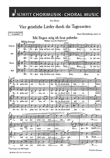 Vier geistliche Lieder durch die Tageszeiten op. 41