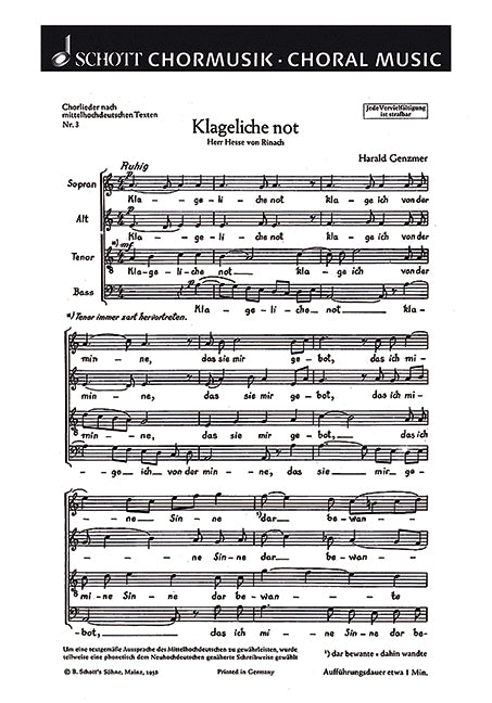 Fünf Chorlieder GeWV 17, 3. Klageliche not / 4. Du bist min