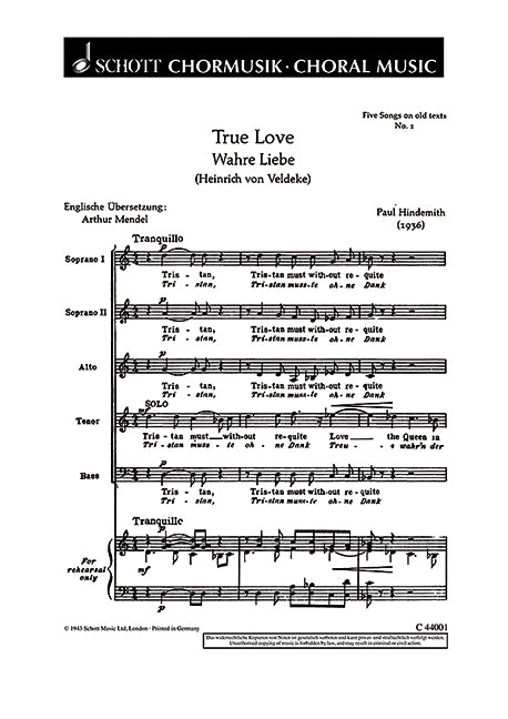 Five Songs on old texts, 1. True Love - Wahre Liebe