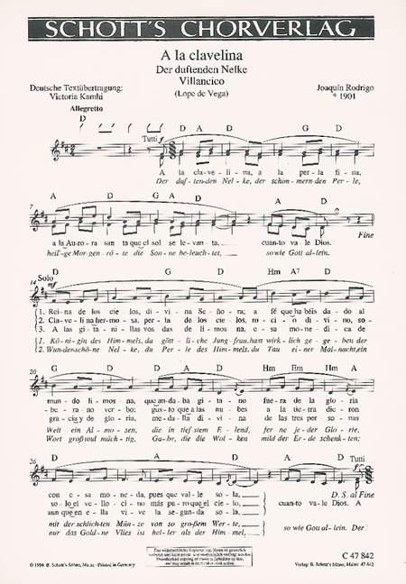 A la clavelina - Der duftenden Nelke (Choral Score)