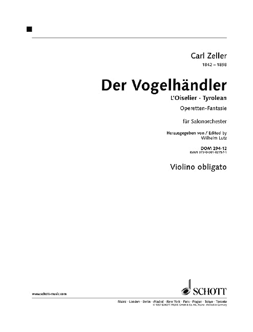 Der Vogelhändler, arr. Salon Orchestra (Violin obligat part)
