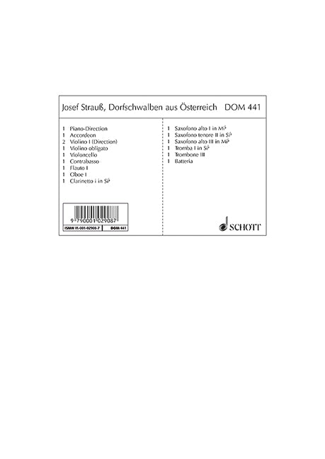 Dorfschwalben aus Österreich op. 164, arr. Salon Orchestra (piano score and parts)