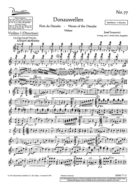 Donauwellen-Walzer, arr. Salon Orchestra (Violin I part)