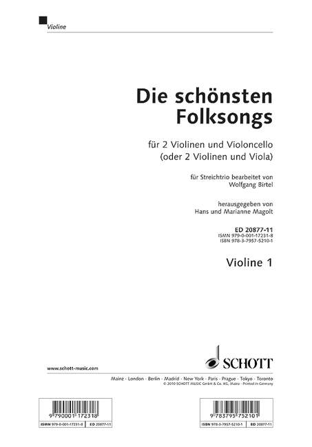 Die schönsten Folksongs (2 violins and cello (viola)) [Violin 1 part]